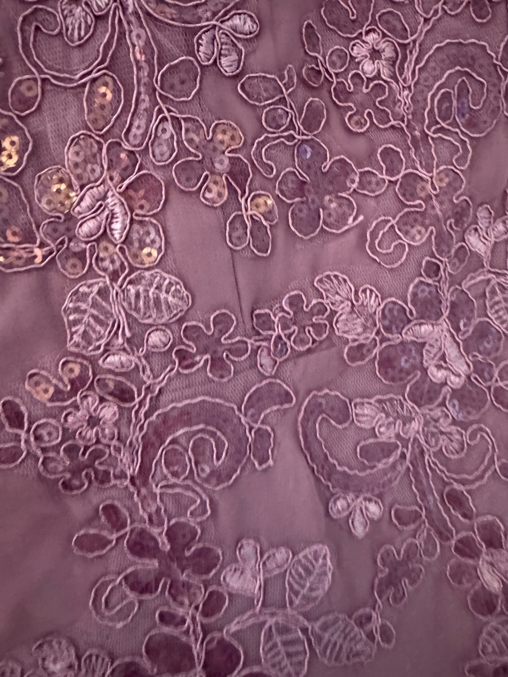 Dusty Mauve Floral Appliqué Sequin Off Shoulder Gown Size 12 Corset Back Formal - Picture 5 of 7